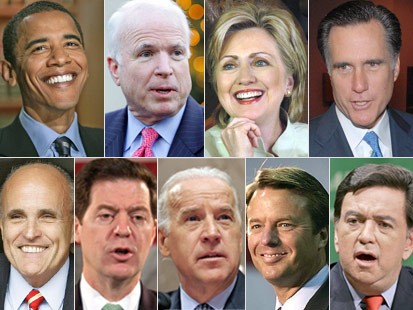 Obama, McCain, Hillary, Romney, Rudy, Brownback, Biden, Edwards, Richardson